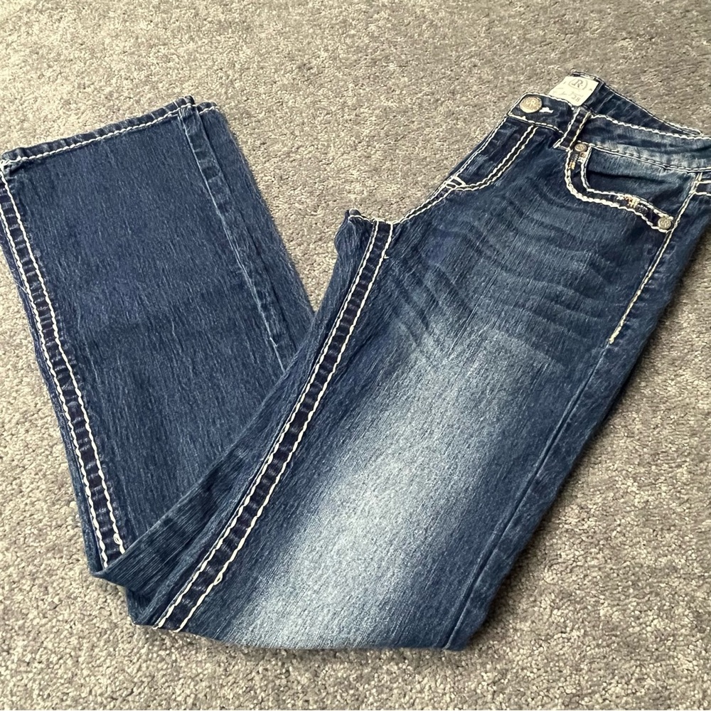 JR Dark Blue Distress Straight Leg Jeans